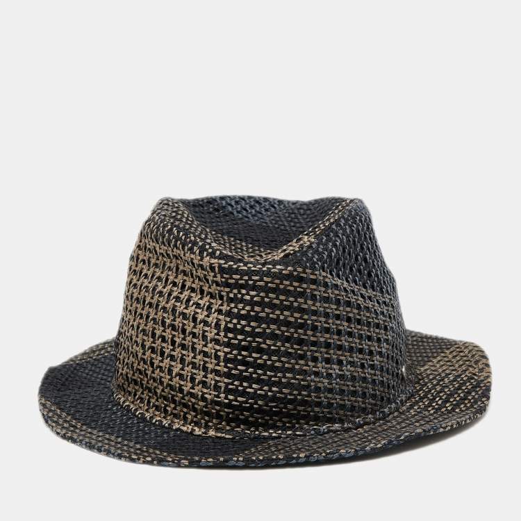 Pre Owned Hermes Blue & Beige Hemp Claudio Hat