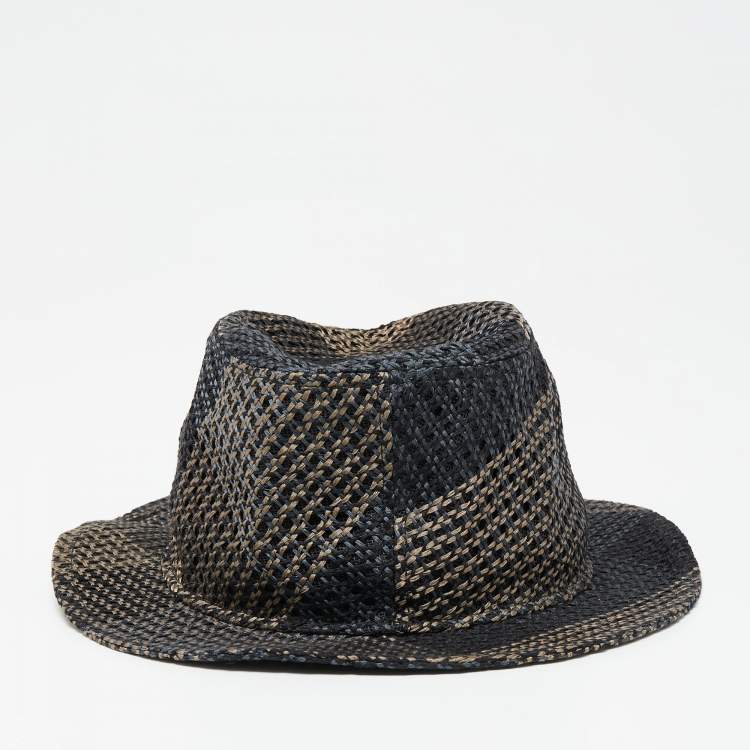 Pre Owned Hermes Blue & Beige Hemp Claudio Hat