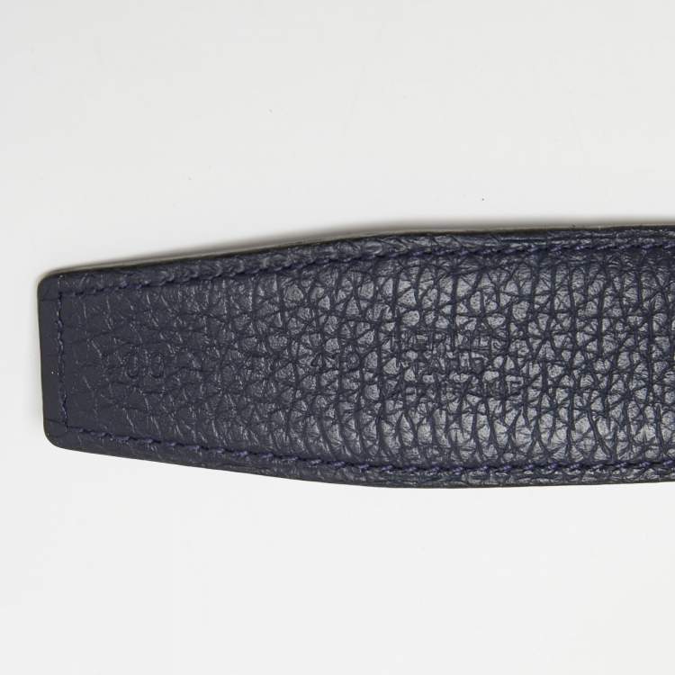Pre Owned Hermes Black/Bleu Nuit Chamonix and Togo Leather Hammered Finish H Buckle Reversible Belt 100CM