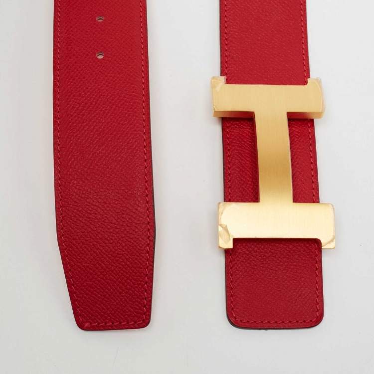 Pre Owned Hermes Rouge Casaque/Rose Jaipur Epsom Leather H Buckle Belt 85CM