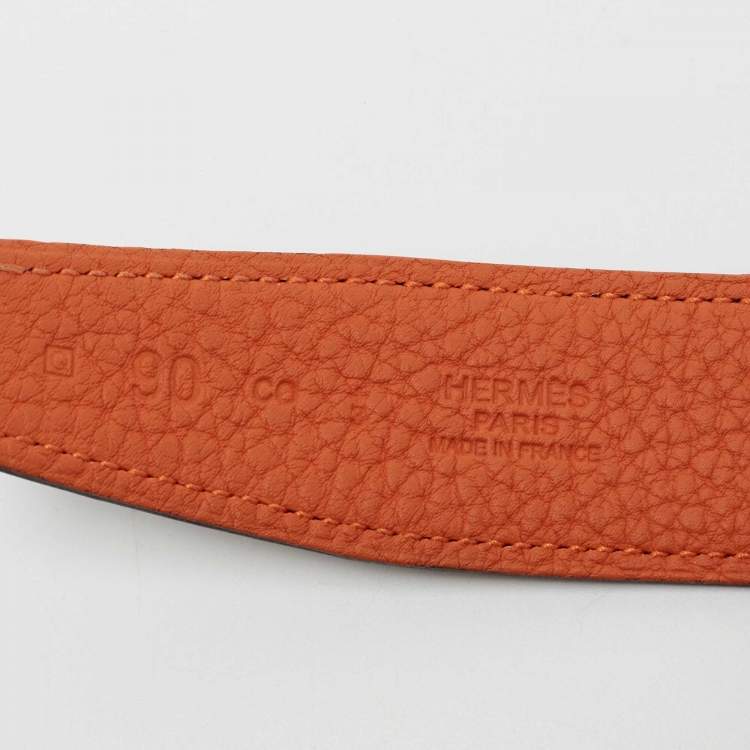 Pre Owned Hermes Orange/Black Togo and Box Leather Quizz Reversible Belt 90CM