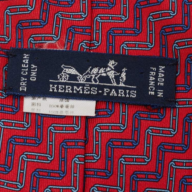 Pre Owned Hermes Pink Patterned Silk Tie