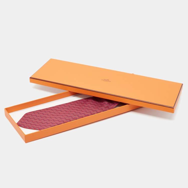 Pre Owned Hermes Pink Patterned Silk Tie