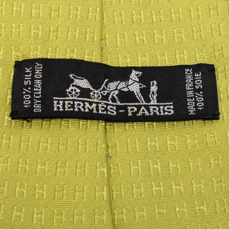 Pre Owned Hermes Green H Pattern Silk Tie