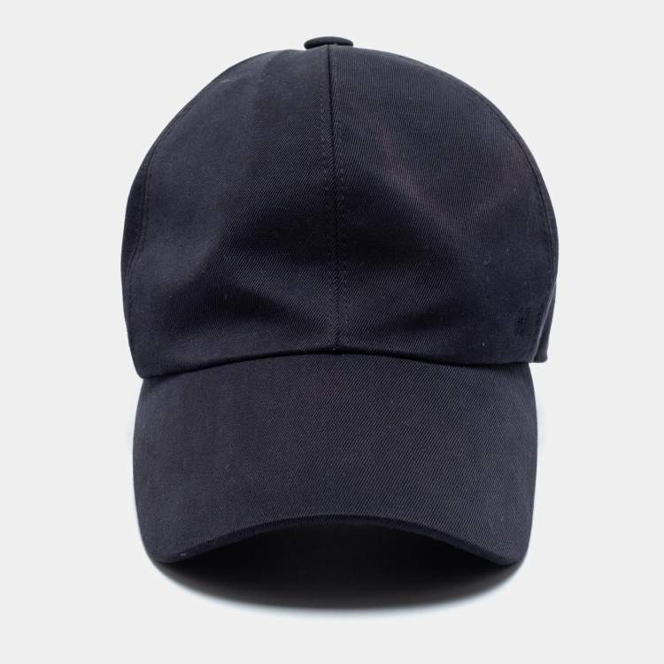 Pre Owned Hermes Navy Blue Cotton Twill Riley H Droit Baseball Cap 
