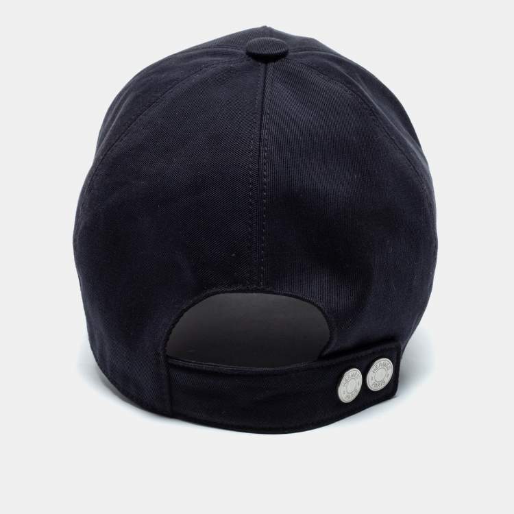 Pre Owned Hermes Navy Blue Cotton Twill Riley H Droit Baseball Cap 