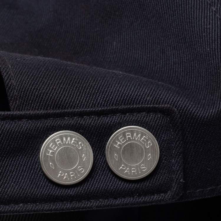 Pre Owned Hermes Navy Blue Cotton Twill Riley H Droit Baseball Cap 