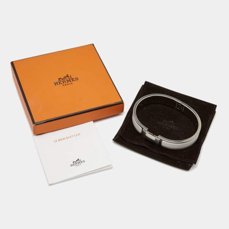 Pre Owned Hermes Clic HH White Enamel Palladium Plated Bracelet 