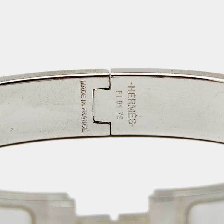Pre Owned Hermes Clic HH White Enamel Palladium Plated Bracelet 
