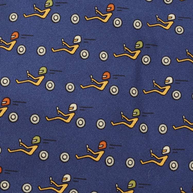 Pre Owned Hermès for FFSA Blue Racer Print Silk Tie