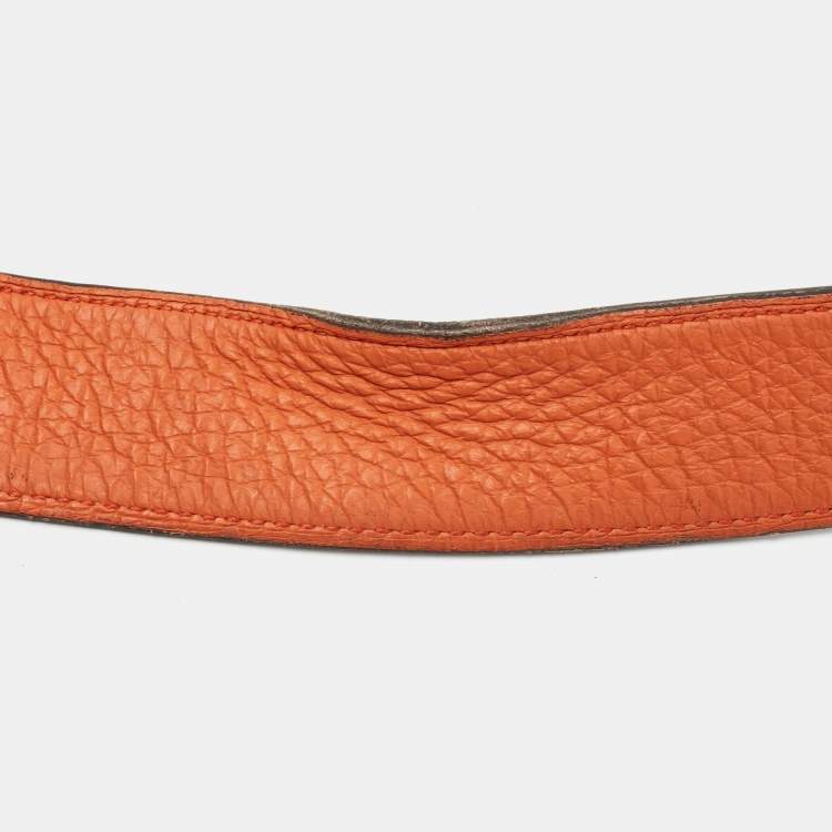 Pre Owned Hermes Orange/Noir Togo and Chamonix Leather H Guillochee Reversible Belt 110 CM