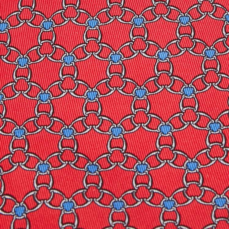 Pre Owned Hermès Red Equestrian Chain Link Print Silk Tie