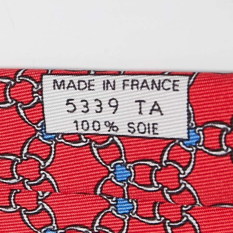 Pre Owned Hermès Red Equestrian Chain Link Print Silk Tie