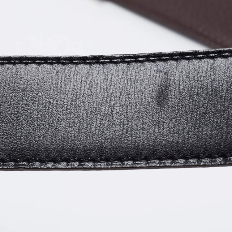 Pre Owned Hermes Noir/Chocolat Box and Togo Leather H Buckle Reversible Belt 100 CM