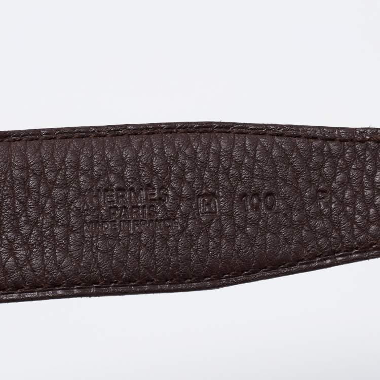 Pre Owned Hermes Noir/Chocolat Box and Togo Leather H Buckle Reversible Belt 100 CM