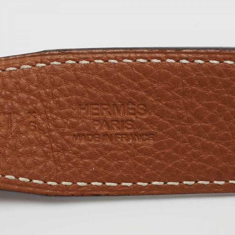 Pre Owned Hermes Noir/Gold Chamonix and Togo Leather H Buckle Reversible Belt 95 CM