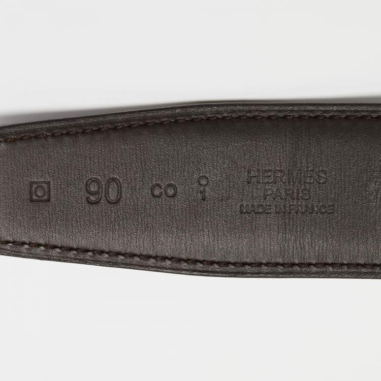 Pre Owned Hermes Noir/Chocolat Chamonix and Swift Leather H Buckle Reversible Belt 90 CM