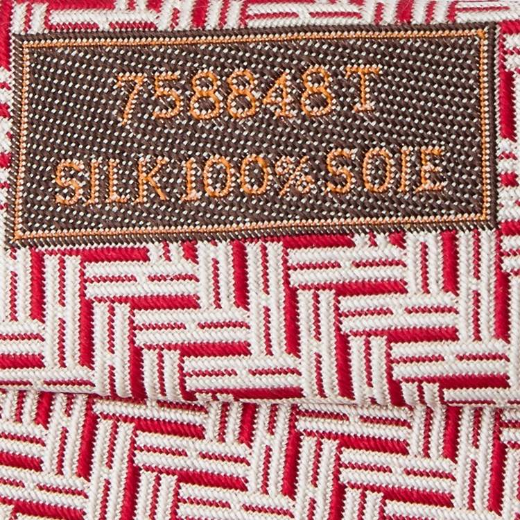 Pre Owned Hermès Red & White Chevron Jacquard Silk Tie