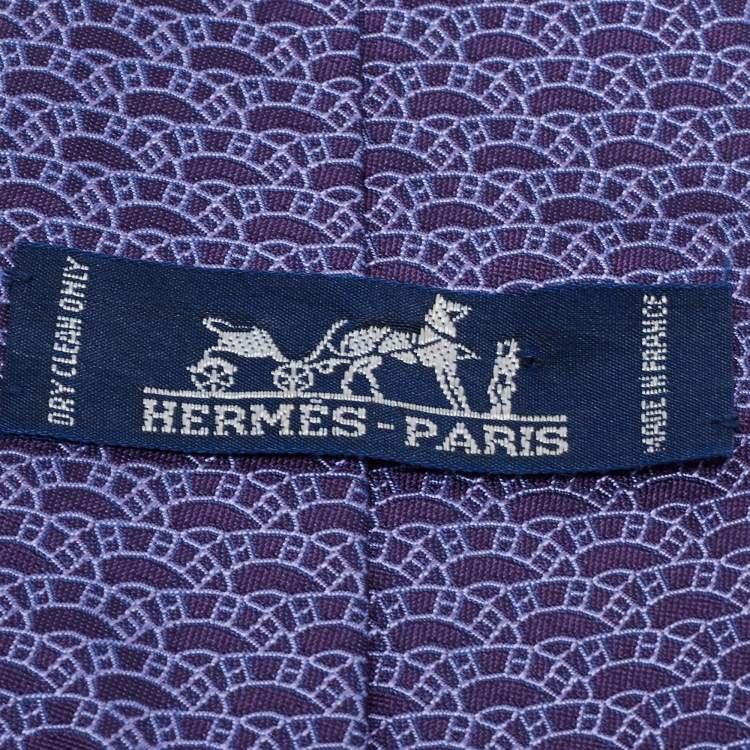 Pre Owned Hermès Purple Jacquard Motif Silk Tie