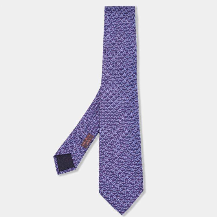 Pre Owned Hermès Purple Jacquard Motif Silk Tie