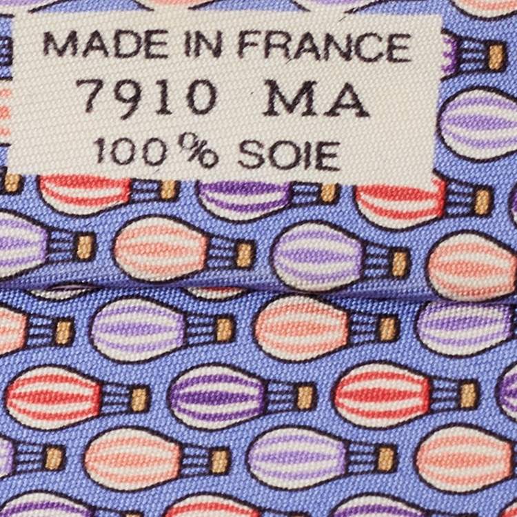 Pre Owned Hermes Lavender Hot Air Balloon Print Silk Tie