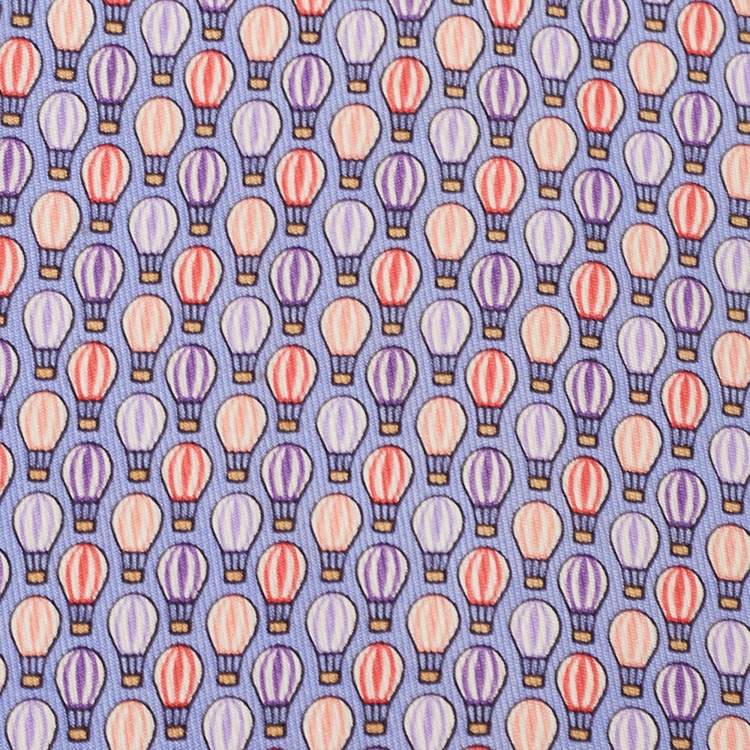 Pre Owned Hermes Lavender Hot Air Balloon Print Silk Tie