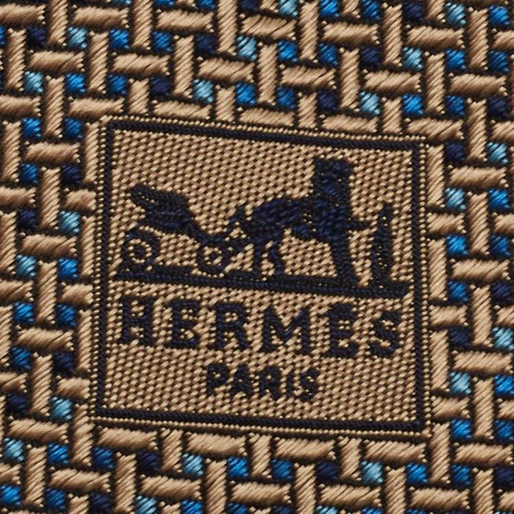Pre Owned Hermes Brown Patterned Silk Jacquard Tie 