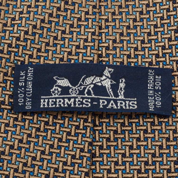 Pre Owned Hermes Brown Patterned Silk Jacquard Tie 