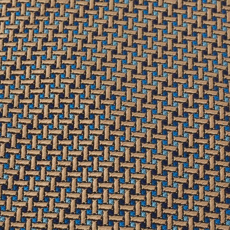 Pre Owned Hermes Brown Patterned Silk Jacquard Tie 