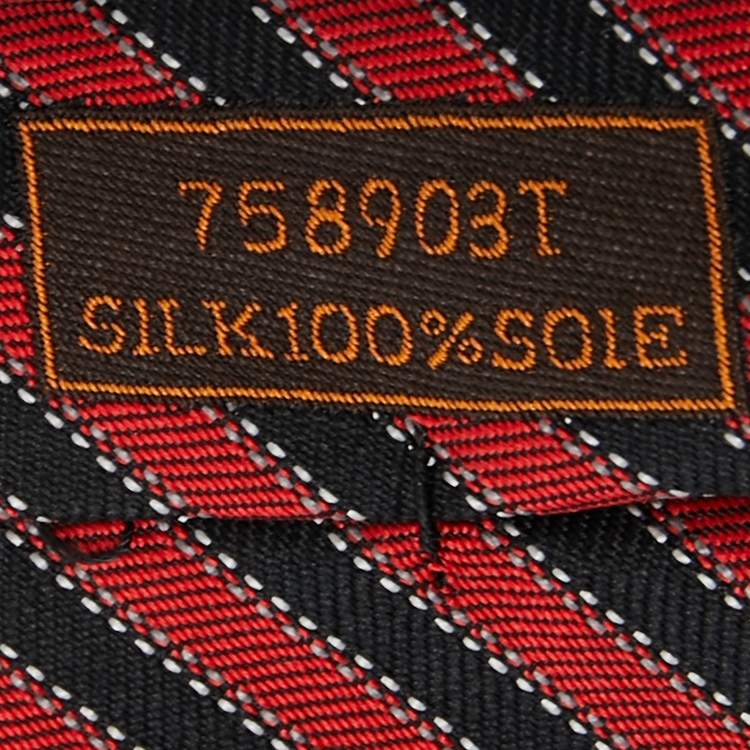 Pre Owned Hermes Red and Blue Diagonal Striped Silk Tie