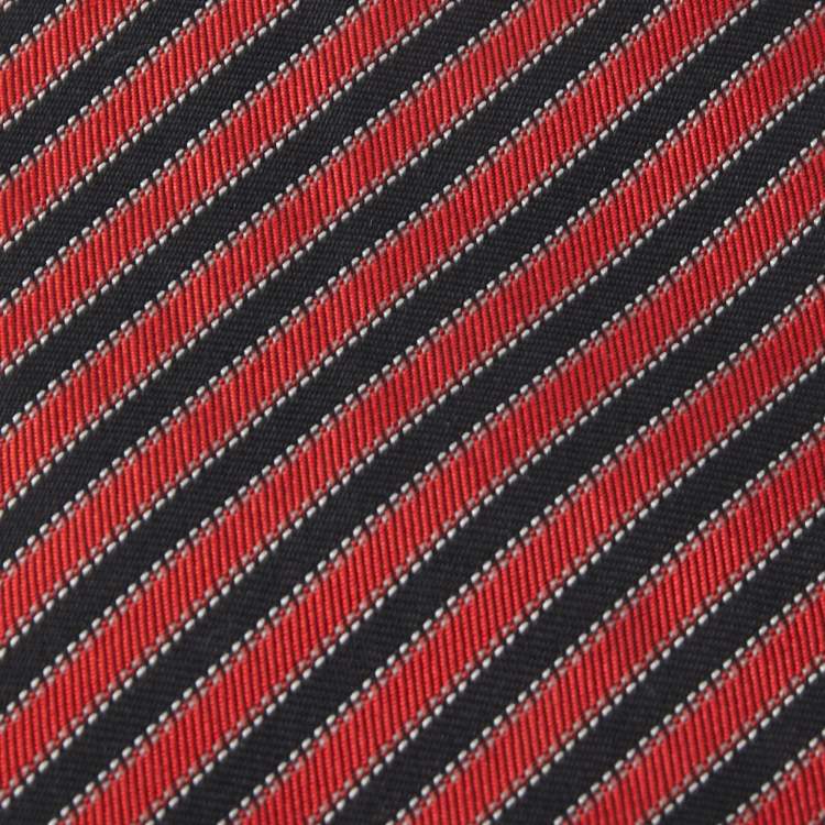 Dark Red Fine Diagonal Striped Silk Tie