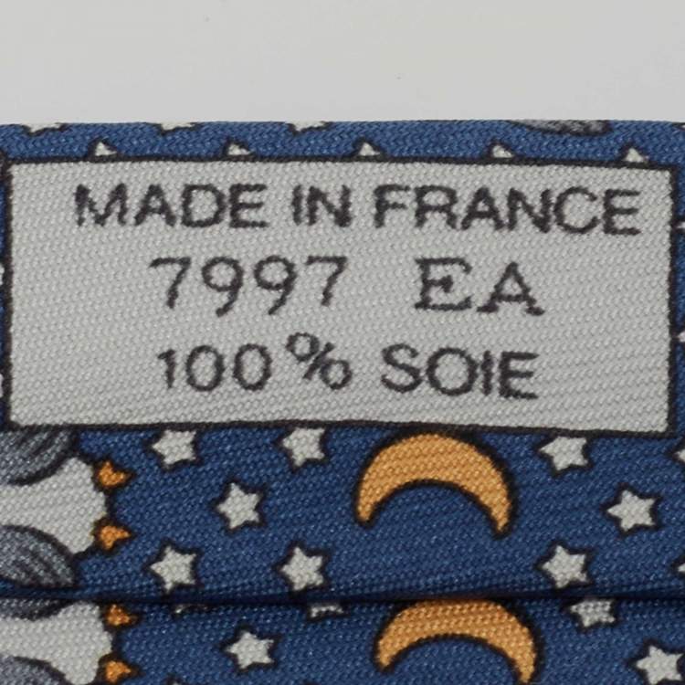 Pre Owned Hermes Blue Night Owl Print Silk Tie 