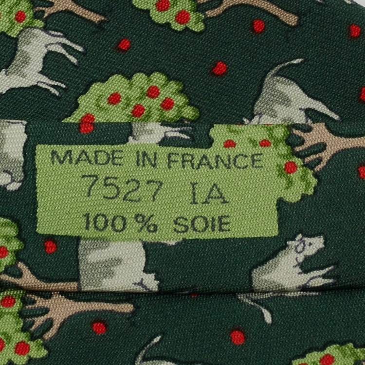 مملوكة مسبقًا Hermes Vintage Green Animal Print Silk Tie 
