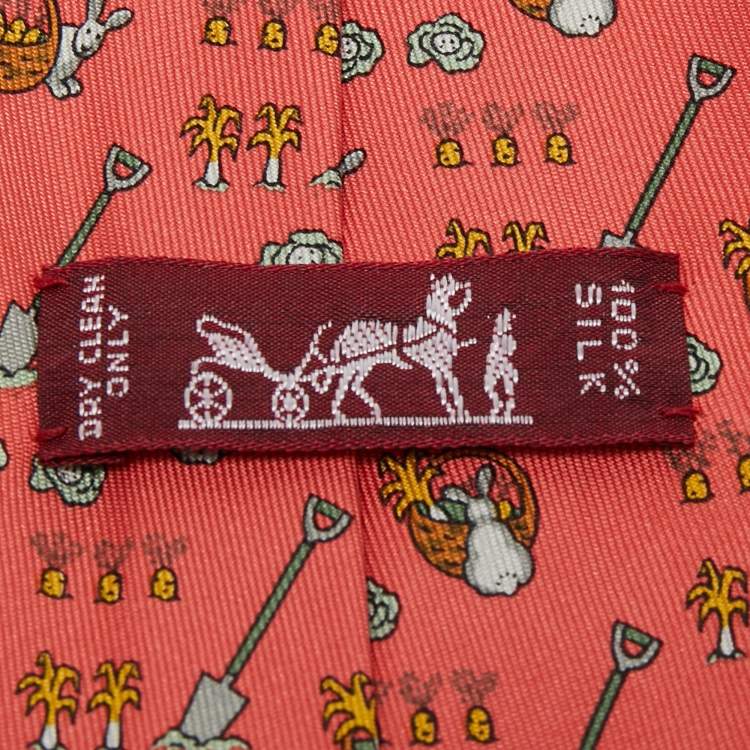 Pre Owned Hermes Saffron Pink Garden Print Silk Classic Tie