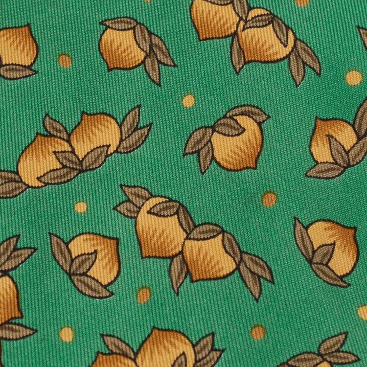 Pre Owned Hermes Green Hazelnut Print Silk Tie 
