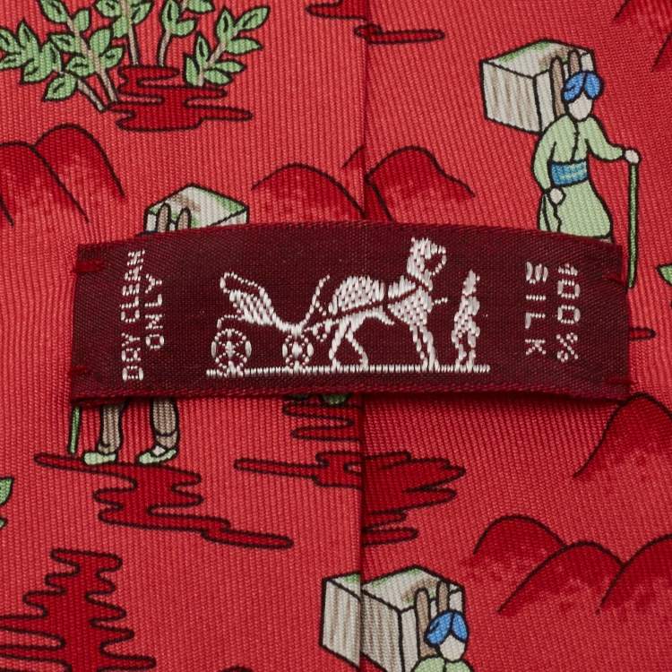 Pre Owned Hermes Pink Printed Silk Classic Tie 