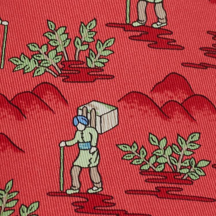 Pre Owned Hermes Pink Printed Silk Classic Tie 