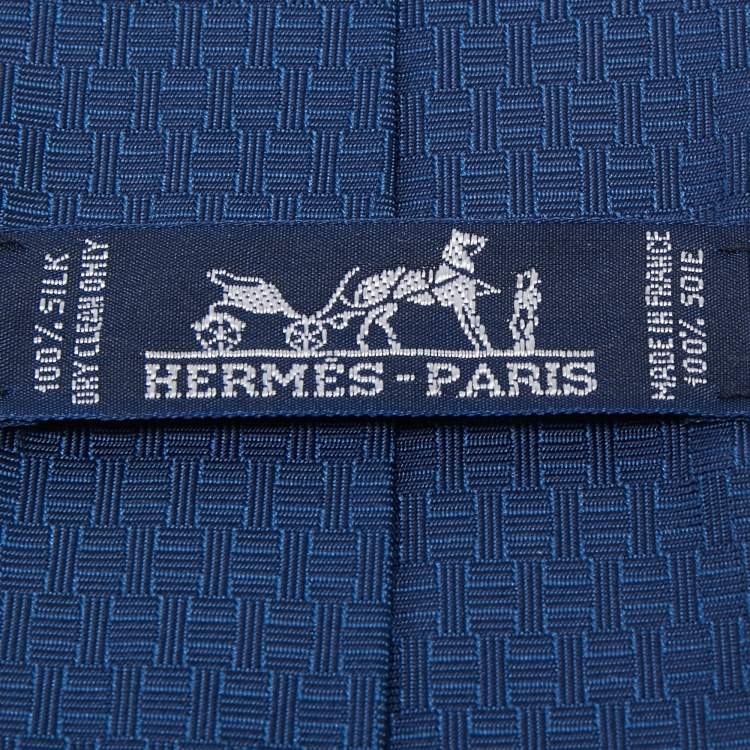 Pre Owned Hermes Royal Blue Patterned Jacquard Classic Tie