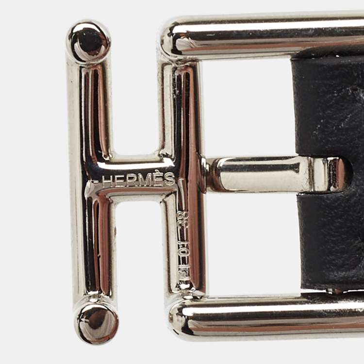 Pre Owned Hermes Leather Palladium Plated Reversible Bracelet
