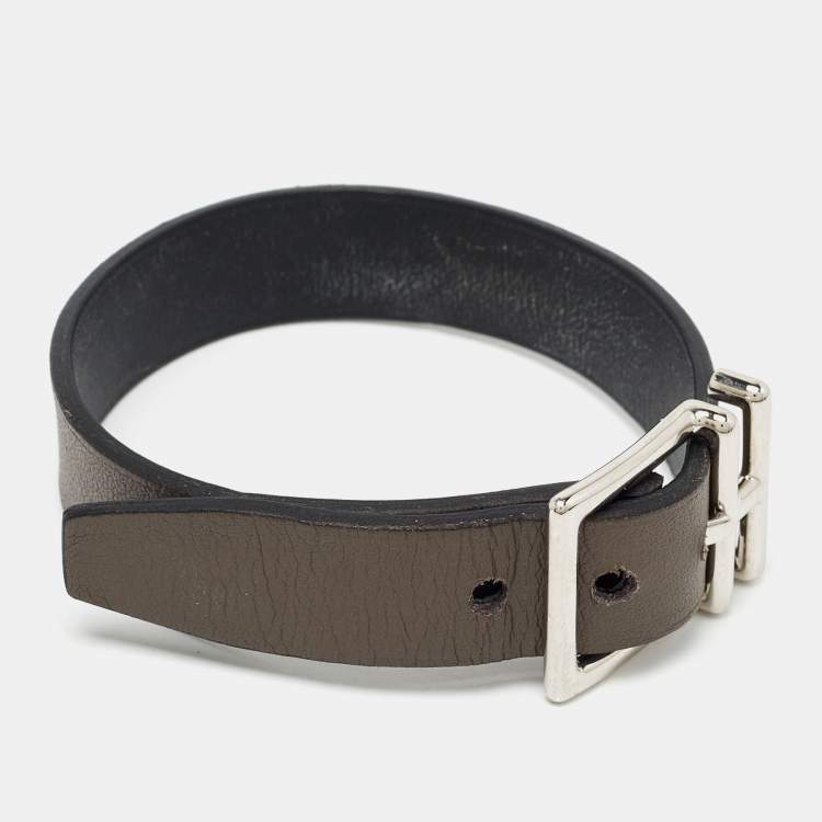 Pre Owned Hermes Leather Palladium Plated Reversible Bracelet