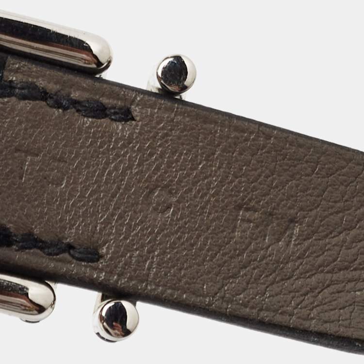 Pre Owned Hermes Leather Palladium Plated Reversible Bracelet