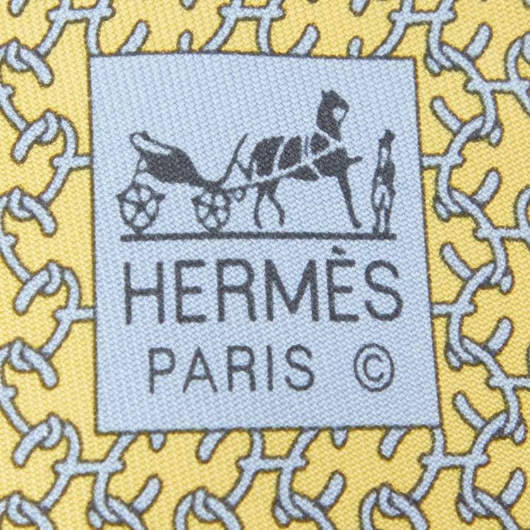 مملوكة مسبقًا Hermes Yellow H Italique Printed Silk Tie