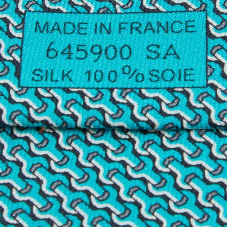 Pre Owned Hermes Turquise Green Wrench Printed Silk Tie