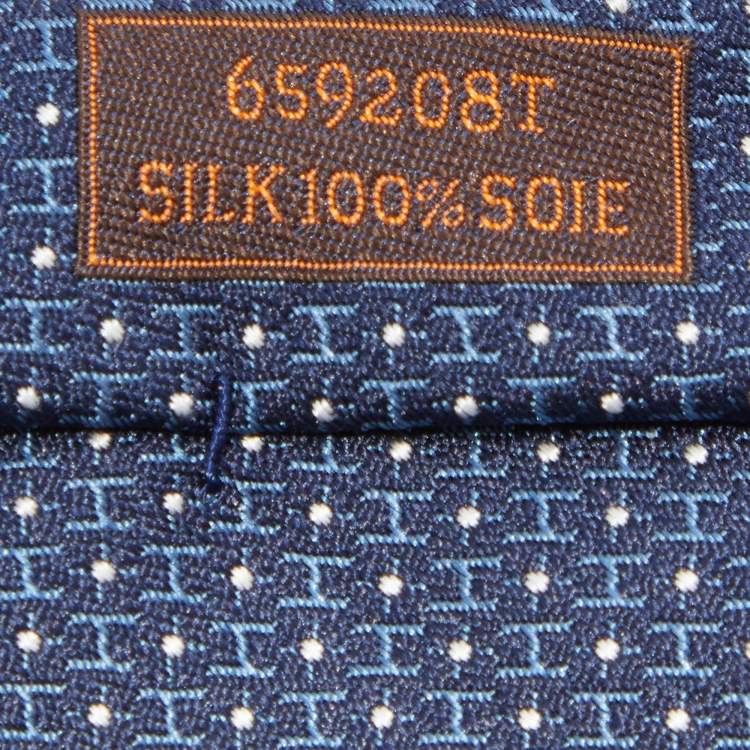 Pre Owned Hermes Navy Blue H Pattern Silk Jacquard Tie