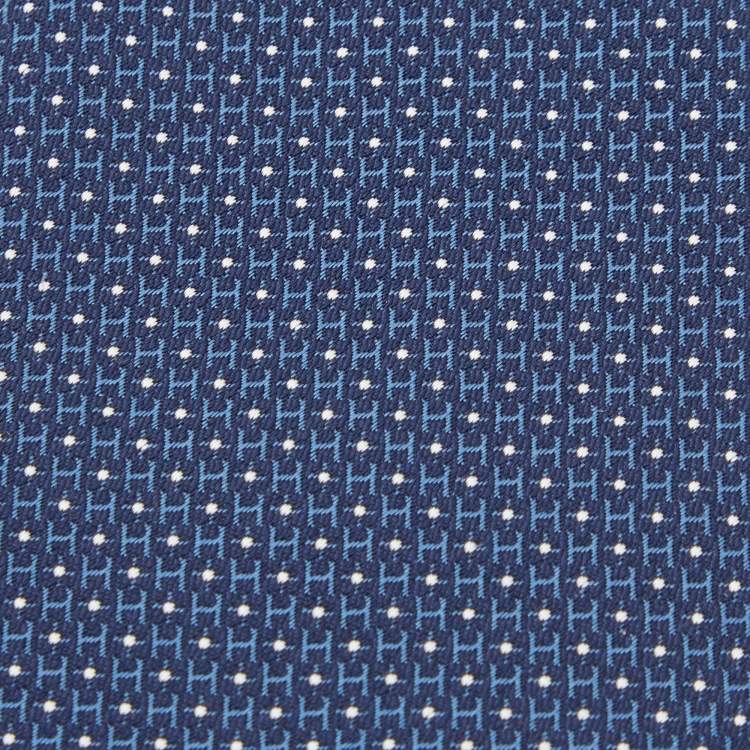 Pre Owned Hermes Navy Blue H Pattern Silk Jacquard Tie