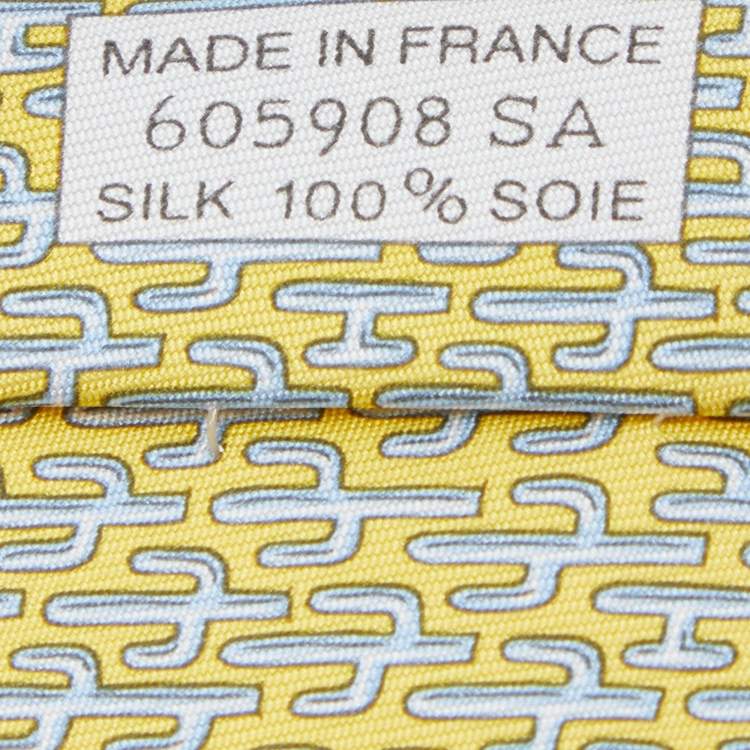 Pre Owned Hermes Yellow Cactus Printed Silk Tie
