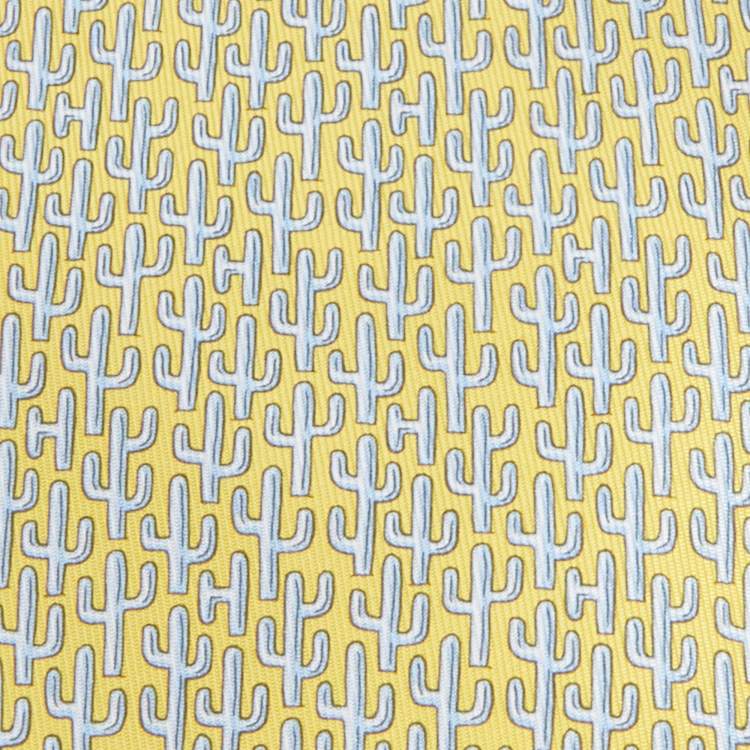 Pre Owned Hermes Yellow Cactus Printed Silk Tie