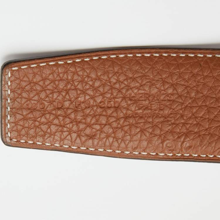 Pre Owned Hermes Black/Gold Box and Togo Leather Tonight Reversible Belt 100CM