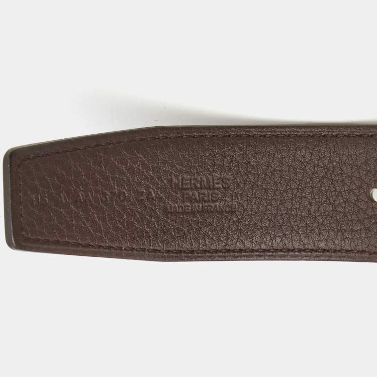 Pre Owned Hermes Black/Chocolat Chamonix and Togo Leather H Reversible Buckle Belt 115CM