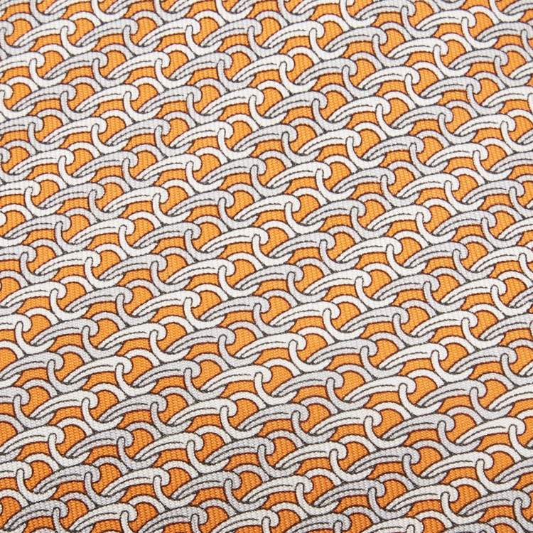 مملوكة مسبقًا Hermes Orange Chain Print Silk Tie